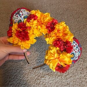 Red Sugar Skull Floral Dia de Los Muertos Mickey Ears